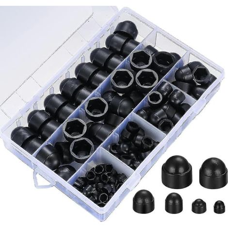 145 pièces de protection pour boulons, capuchons de protection en plastique, écrous hexagonaux, capuchons noirs pour boulons - M4/M5/M6/M8/M10/M12-CE (1/5)