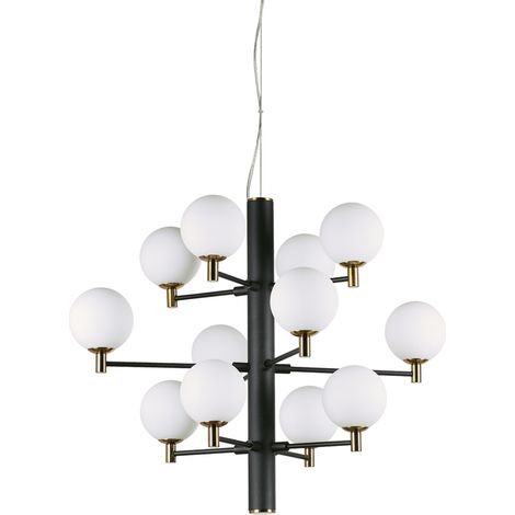 Sospensione Contemporanea Copernico Metallo Nero 12 Luci 3W 3000K Luce Calda (1/2)