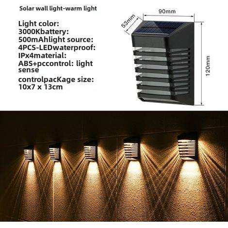 Lampe murale solaire transfrontalière pour clôture de maison et jardin, décoration extérieure étanche, lampe d'ambiance (YH0614, lampe murale solaire) (1/5)