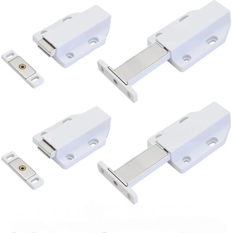 Four push-button latches, magnetic buttons, hardware, white, screws not included. (1/5)