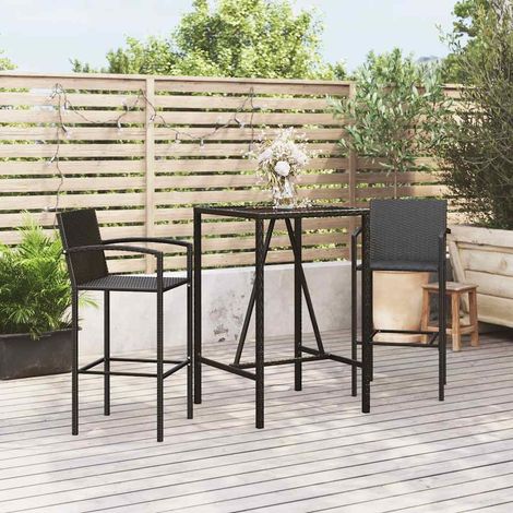 vidaXL Mesa y taburetes altos jardín 3 piezas ratán sintético negro (1/5)