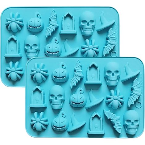 Moldes de silicona para decorar en Halloween, 4 diseños diferentes, 18 cavidades cada uno, ideales para dulces caseros festivos.