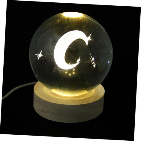 Veilleuse Boule de Cristal avec Base Bois Naturel Lampe USB (1/5)