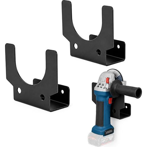 Support Meuleuse d'Angle, 2 pcs Support Outils Mural pour 125mm (5 pouces) avec Vis, Rangement Polisseuse et Scie Circulaire, Accessoire Atelier Bricolage, Noir (1/5)