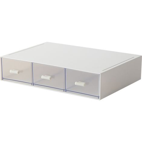 Organiseur de bureau blanc avec tiroir, empilable, lot de 2 pour bureau et maquillage Tommoy01 (1/5)