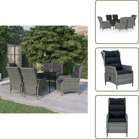 Arredamento da esterno - vidaXL Set da Pranzo da Giardino 7 pz Grigio Chiaro - Sedie reclinabili