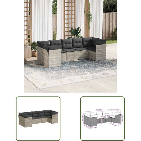 vidaXL Salon de jardin avec coussins 7 pcs gris clair résine tressée (1/3)