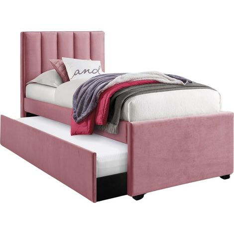 Cama Houston 1709, Rosa, Individual con una cama supletoria-nido, Individuales, 90x200, Tapiz, Somieres, 96x221x122cm