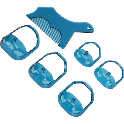 Outil de mise en forme de la barbe avec peigne, gabarit de mise en forme de la barbe de 5 tailles, outil de soin de la moustache bleu (1/5)