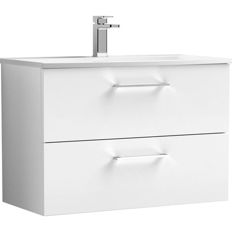 Balterley  Contemporary Bathroom 2-Drawer Wall-Hung Curved Basin Vanity Unit, Gloss White, 800mm