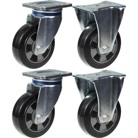 Drehbare Rolle - PARNELLS - 152 mm - Tragfähigkeit 1320 kg - Set von 4 - Schwarzes Gummi