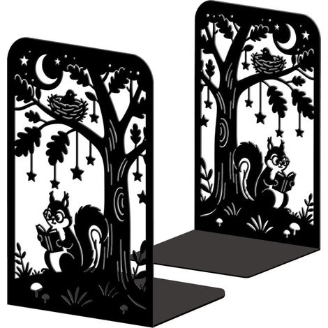 Lot de 2 Serre-Livres Métal Écureuil Lisant Un Livre Décoratif (1/5)