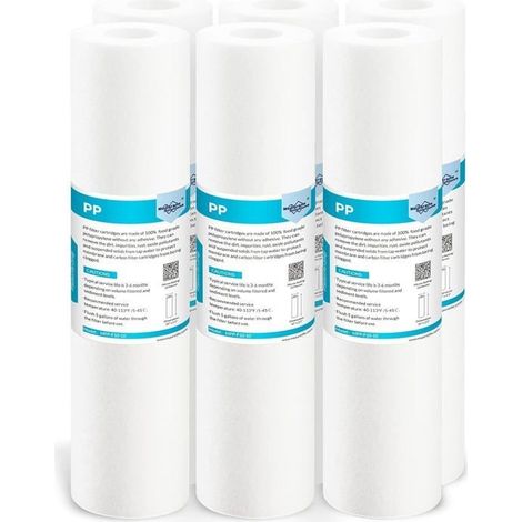 10 x 2,5 pouces Remplacement de Filtres à Eau Sédiments en Polypropylène, Cartouche de Filtre, compatible - 50 Micron, 6 Pack (1/5)