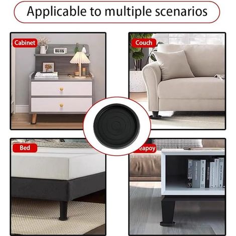 4 Stück – Rutschfeste Möbelgleiter – Gummi – Schwarz – Rund – Zum Schutz von Böden und Möbeln – Bett- und Sofastopper – 75 x 75 x 9 mm (1/4)