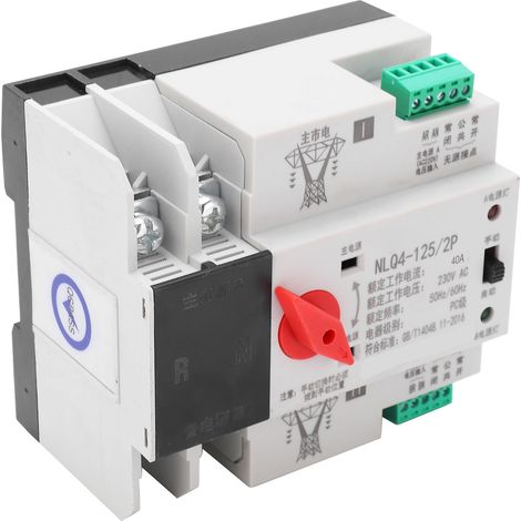 Commutateur de transfert automatique sur rail DIN, 2P, avec commande de distribution d'alimentation sans interruption 230 V 40 A (1/5)