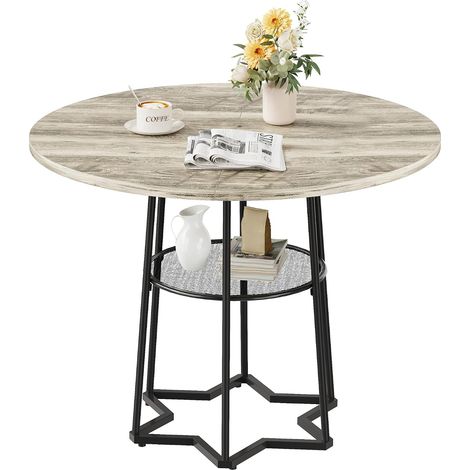 Table ronde 96,52cm gris pied métal étagère rangement 4 personnes gain de place (1/5)