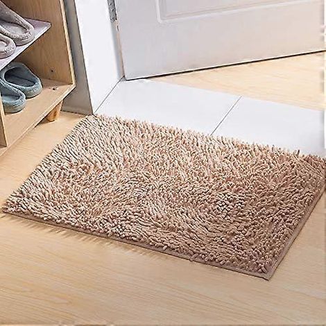 Tapis de bain en microfibre chenille à poils longs, doux et confortable, ultra absorbant, antidérapant, épais pour la salle de bain (80 x 50 cm, kaki) (1/5)
