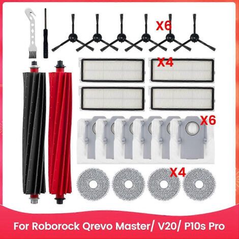 Kit d'accessoires pour aspirateur robot Roborock Qrevo Master/ V20/ P10s Pro : brosse latérale principale, filtre HEPA.