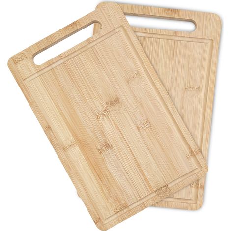 2 Pièces Planche à Découper en Bambou, Planche de Cuisine Rectangulaire, 30.5x19.5x1.2cm Épaisses Tranchoir Planchette de Cuisine avec Rainure à Jus, pour pain, viande, fruits (1/5)
