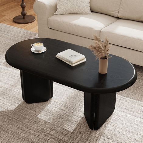 Mesa de centro ovalada 99x50x40 cm para salón moderna de madera mdf con patas decorativas estable - negro (1/5)