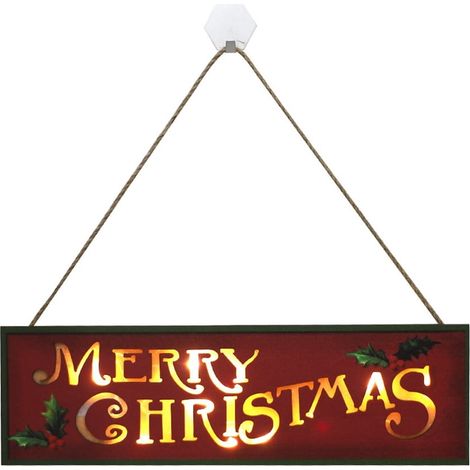 Panneau De Noël En Bois - Avec Éclairage Led - Pour Intérieur Et Extérieur - 35 X 10,5 Cm - Rouge Ou Jaune - 1 Pièce (1/5)