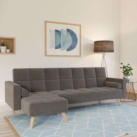 Le Quai Des Affaires – Canapé d'angle convertible gauche gris 253x144x90 cm – Revêtement tissu 100% polyester – Fonction couchage d'appoint – Design scandinave (1/4)