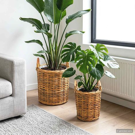 Panier de Plante avec stockage 2 pc Brun Naturel Rattan Kubu vidaXL (1/5)