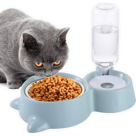 gamelle pour chat et chien avec gourde gamelle 2 en 1 pour chien et chat avec distributeur d'eau automatique bleu (1/4)