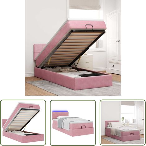 vidaXL Ottoman-Bett mit Matratze & LEDs Rosa 100x200 cm Samt (1/5)