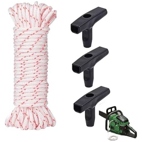 3 Pièces Poignées de Démarrage avec Corde Lanceur à Rappel 10 Mètres 3,0 mm, Tondeuse Gazon pour Tondeuses Gazon, Tronçonneuses et Débroussailleuses, Facilité d’Installation - (1/5)