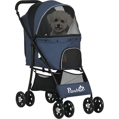 Poussette pour chien, 1 panier, 1 coussin, 1 poche latérale, 81 cm x 48 cm x 99 cm, grise HaMi, pliante