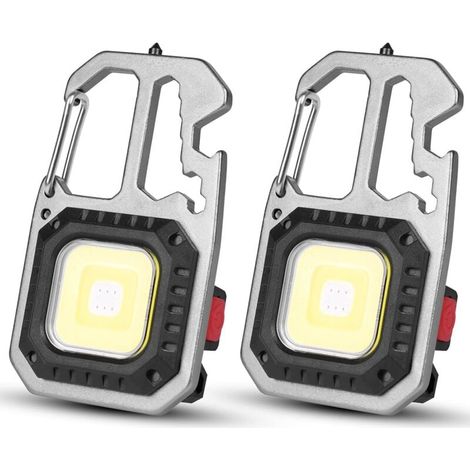 Lampe de travail LED rechargeable, 2 mini lampes de travail LED 800 lumens rechargeables avec décapsuleur, porte-clés portable, lampe torche étanche pour camping, urgences et réparations (1/5)