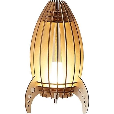 Lampe de Table en Bois - Décoration - Sculpture de Fusée - Marron - Scandinave - Moderne (1/4)
