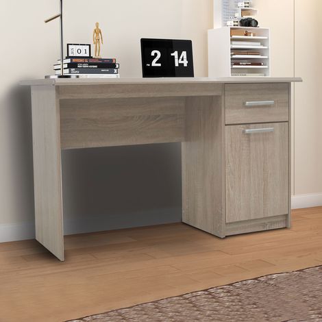 Bureau 1 porte 1 tiroir 121x60x75 cm déco chêne - MATHEO