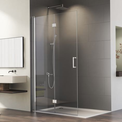 Walk In Dusche Duschwand 90 x 195 cm Walk In Duschglas Duschfalttür 6mm NANO ESG Sicherheitsglas Duschtrennwand Glas Duschwand (1/5)