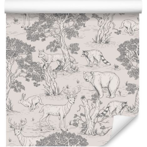 Waldtapete mit Tier- und Baummotiven für Wohn- und Schlafzimmer, 50 x 1000 cm (1/5)