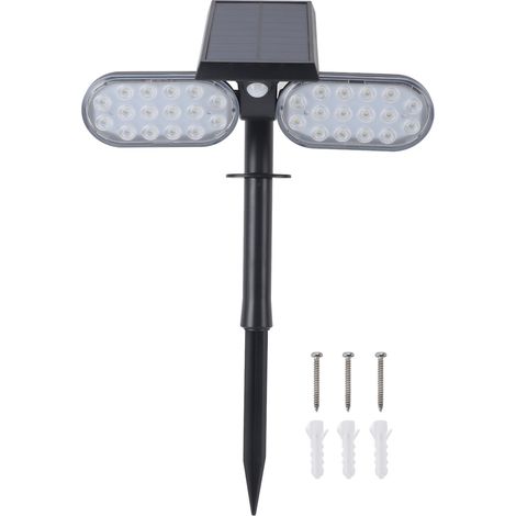 Applique murale LED avec capteur de mouvement solaire, 2 têtes, étanche IP65, haute luminosité, spot lumineux pour pelouse, cour, Porche, allée (1/5)