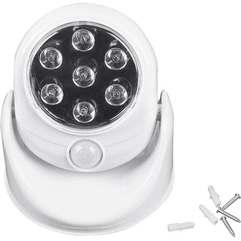 Veilleuse automatique à 7 LED PIR avec détecteur de mouvement à 360 °, fonctionne avec des piles pour garage, cour, porche, terrasse (1/5)