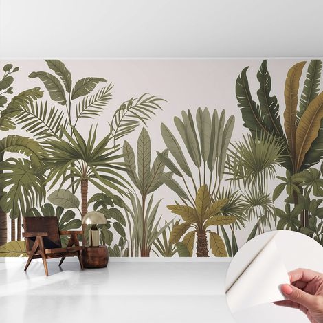 Papier peint adhésif autocollant pour salon chambre à coucher peint imprimé Installation facile Feuilles exotiques 416x254 cm (1/5)