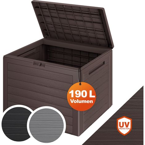CASARIA® Plastic Garden Storage Box  Cushion Chest  Lockable with Lid  190L  Brown