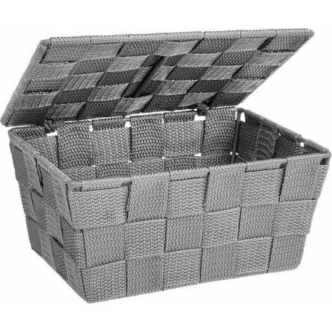 Wenko Cestino con coperchio Adria grigio, Polipropilene, 19 x 10 x 14 cm, Grigio