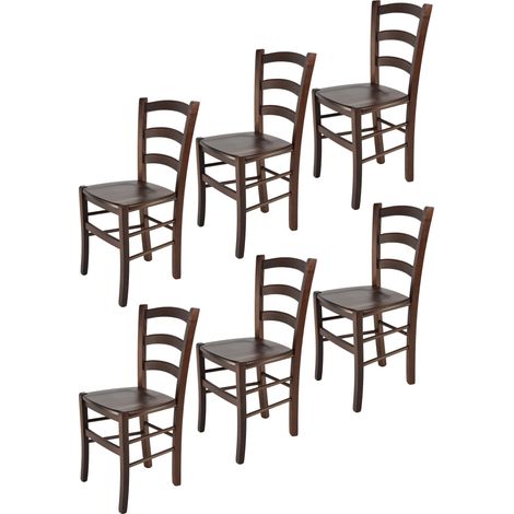 Tommychairs - Set 6 sedie modello Venice per cucina bar e sala da pranzo, robusta struttura in legno di faggio color noce scuro e seduta in legno (1/5)
