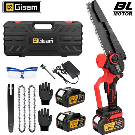 – Tronçonneuse à batterie 8 pouces avec 2 batteries 21V 3000mAh – Moteur sans balais – Système d'autolubrification pour coupe précise (1/5)
