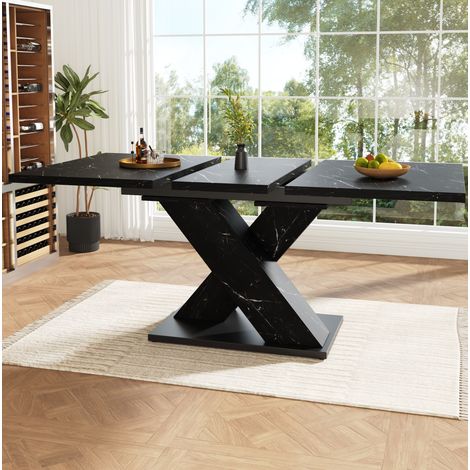 Table extensible de comedor MDF negro efecto mármol 119,5-159x80x75 cm para 4-6 personas (1/5)