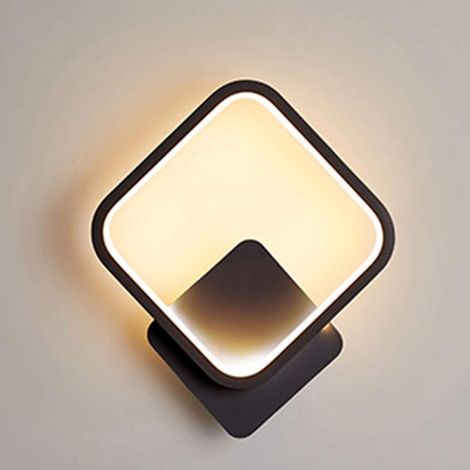 Applique murale LED 12W carrée blanc chaud 3000K, luminaire mural moderne noir pour escalier, chambre, salon, couloir (1/5)