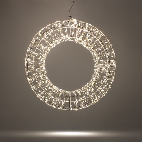 LED Metallkranz silber mit 960 LED in warm weiß - 36 cm - Deko Kranz zum Hängen für Außen mit Timer