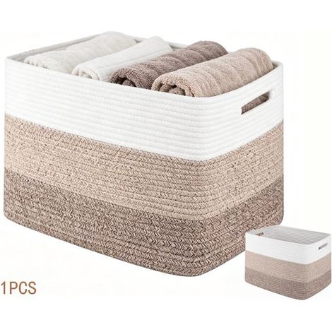 Panier de rangement – Paniers de rangement tressés pour placard et étagère – 37 x 25 x 22 cm – Bac de rangement rectangulaire pour jouets, salle de bain et chambre – Marron – 1 pièce (1/5)
