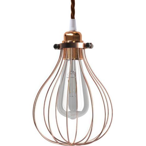creative cables - Lampada a sospensione Made in Italy completa di cavo tessile, paralume gabbia Drop e finiture in metallo