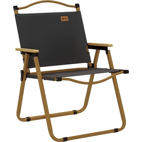 Chaise de camping pliante en tissu Oxford gris foncé avec accoudoirs et structure en acier idéale pour la pêche 54x59x78 cm (1/5)