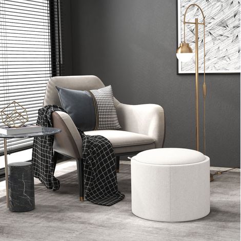 MEUBLIV Pouf rotondo 56 x 42 cm avorio con vano contenitore e vassoio sollevabile (1/5)